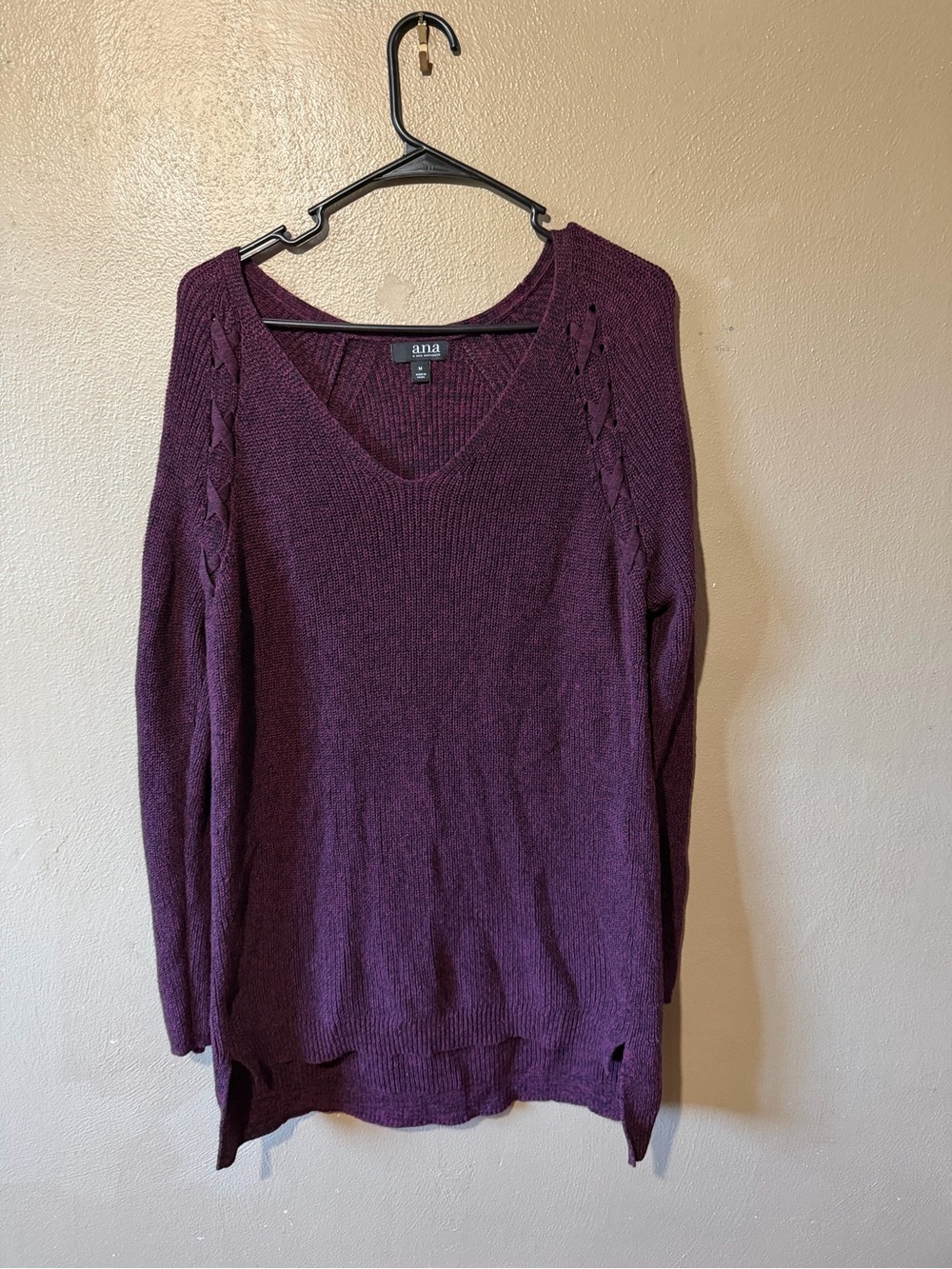 a.n.a Plum V-Neck Cable-Shoulder Knit Sweater - Picture 2 of 7